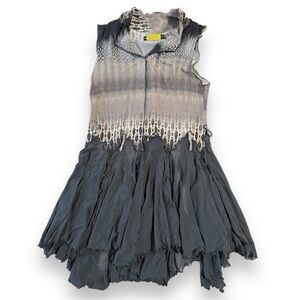 Giselle Shepatin Hand Dyed Art to Wear Ruffle Snap Front Tunic Top Dress Small